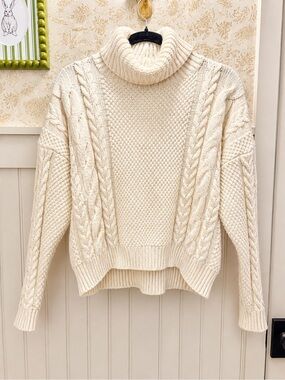 Madewell Cream Cable-Knit Turtleneck Sweater